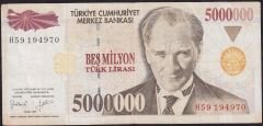 7.Emisyon 5 000 000 Lira H59 194970 Çok Temiz