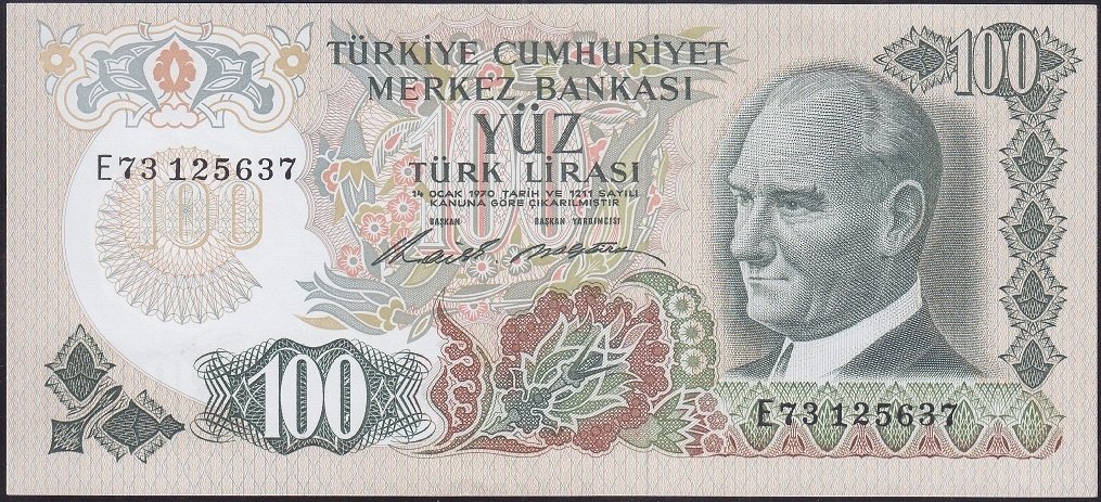 6.EMİSYON 1.TERTİP 100 LİRA E73 125637 ÇÇT ÇİLALTI ( HAFİF KAYIK BASKI )