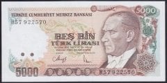 7.EMİSYON 4.TERTİP 5000 LİRA H57 922570 ÇİL