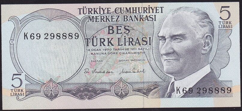 6.Emisyon 2.Tertip 5 Lira K69 298889 Çil