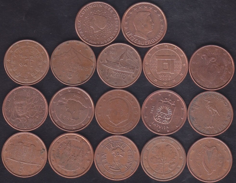 AVRUPA BİRLİĞİ 1 CENT 17 FARKLI ÜLKE MADENİ PARA LOT