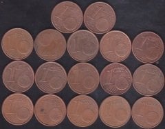 AVRUPA BİRLİĞİ 1 CENT 17 FARKLI ÜLKE MADENİ PARA LOT