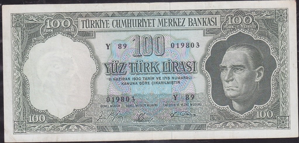 5.Emisyon 5.Tertip 100 Lira Y89 019803 Çok Temiz+