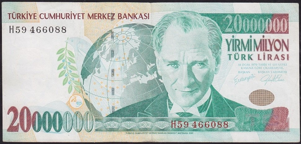 7.Emisyon 20 000 000 Lira H59 466088 Çok Çok Temiz