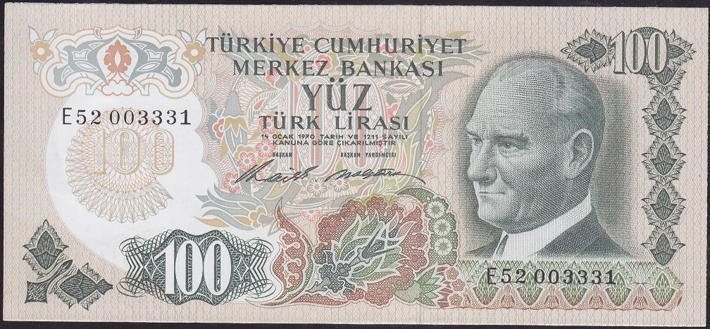 6.EMİSYON 1.TERTİP 100 LİRA E52 003331 ÇİLALTI ÇİL