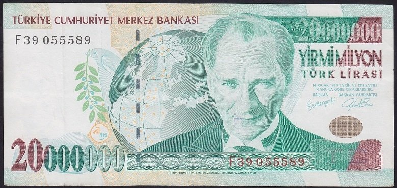 7.EMİSYON 20 000 000 LİRA F39 055589 ÇÇT +