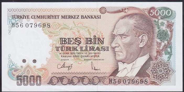 7.EMİSYON 4.TERTİP 5000 LİRA H56 079698 ÇİL