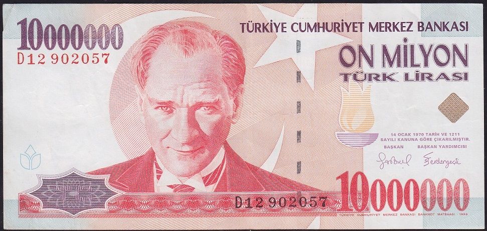 7.Emisyon 10 000 000 Lira D12 902057 Çok Temiz+