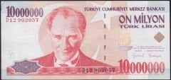 7.Emisyon 10 000 000 Lira D12 902057 Çok Temiz+
