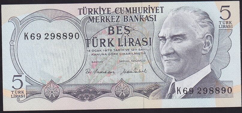 6.Emisyon 2.Tertip 5 Lira K69 298890 Çil