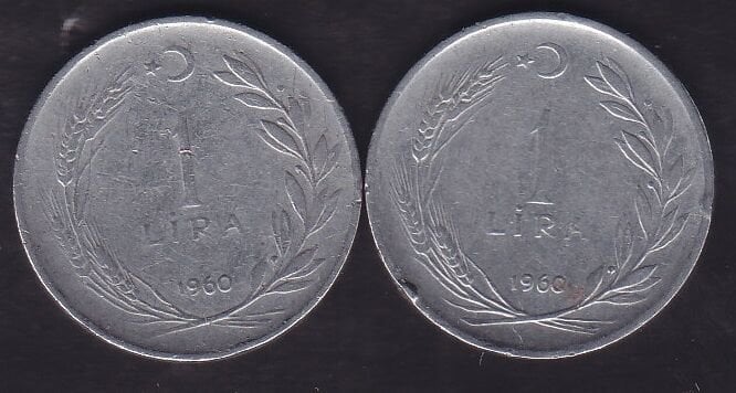 1960 Yılı 1 Lira (Ters Düz Takım)
