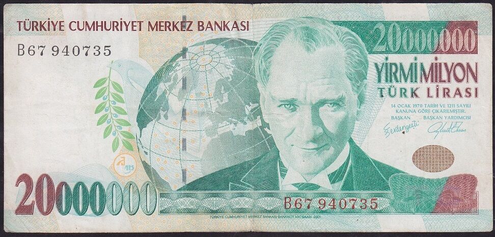 7.Emisyon 20.000.000 Lira B67 940735 Çok Temiz+