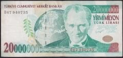 7.Emisyon 20.000.000 Lira B67 940735 Çok Temiz+
