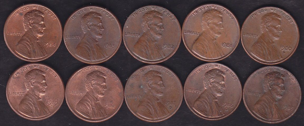 Amerika 1 Cent 1980-1981-1982-1983-1984-1985-1986-1987-1988-1989 Yılları