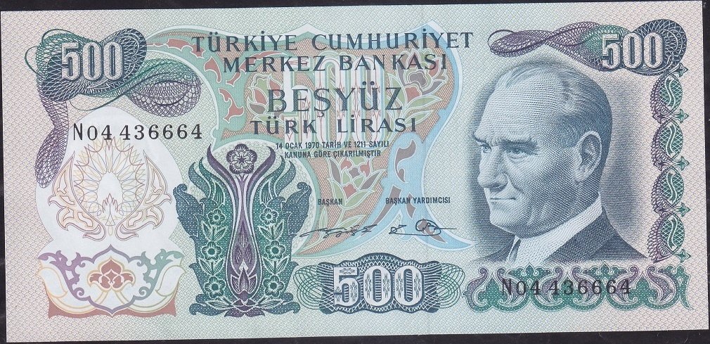 6.Emisyon 2.Tertip 500 Lira N04 436664 Çil