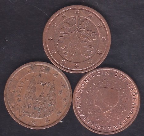 AVRUPA BİRLİĞİ 2 CENT 3 FARKLI ÜLKE MADENİ PARA LOT