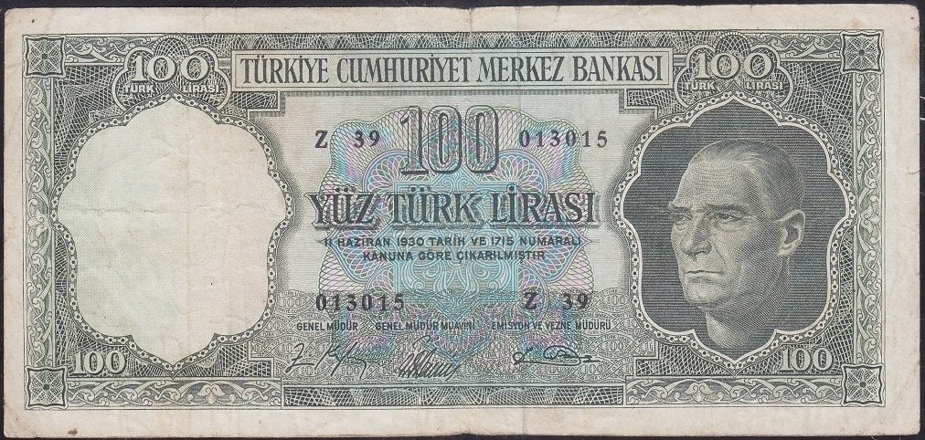 5.Emisyon 5.Tertip 100 Lira Z39 013015 Çok Temiz
