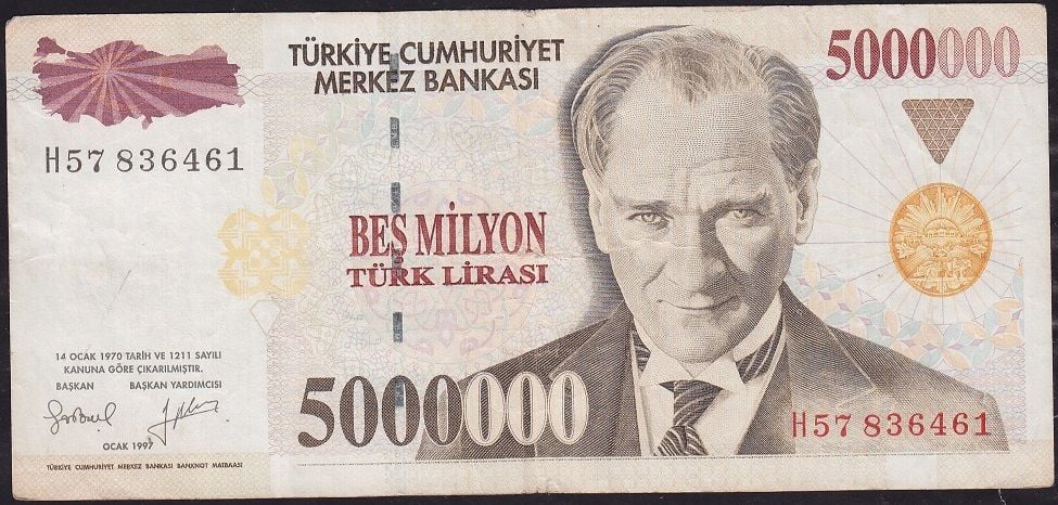 7.Emisyon 5 000 000 Lira H57 836461 Çok Temiz