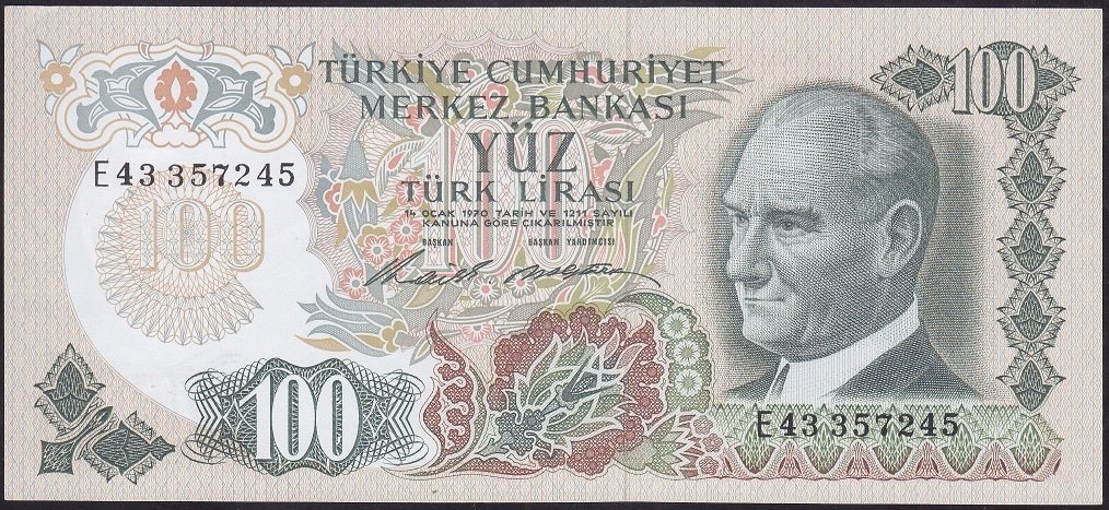 6.EMİSYON 1.TERTİP 100 LİRA E43 357245 ÇİLALTI ÇİL