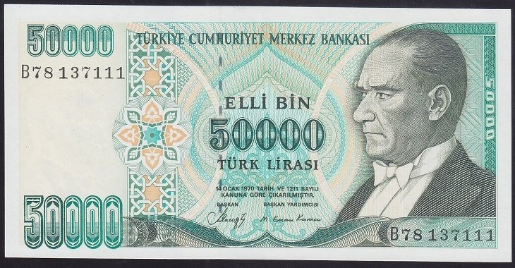 7.EMİSYON 1.TERTİP 50000 LİRA B78 137111 ÇİLALTI