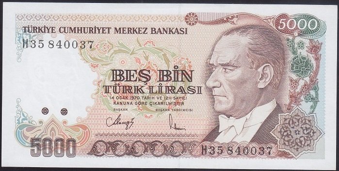 7.EMİSYON 4.TERTİP 5000 LİRA H35 840037 ÇİLALTI ÇİL