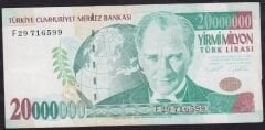 7.Emisyon 20000000 Lira F29 716599 Çok Temiz+