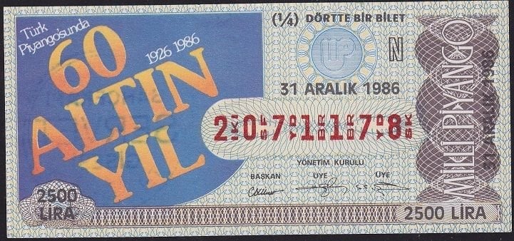 1986 31 Aralık Çeyrek Bilet - N Serisi