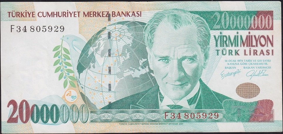 7.Emisyon 20 000 000 Lira F34 805929 Çok Çok Temiz