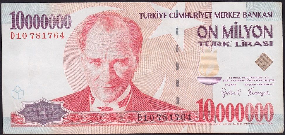 7.Emisyon 10 000 000 Lira D10 781764 Çok Temiz+