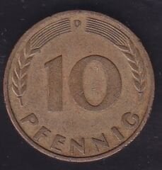 Almanya 10 Pfennig 1950 D
