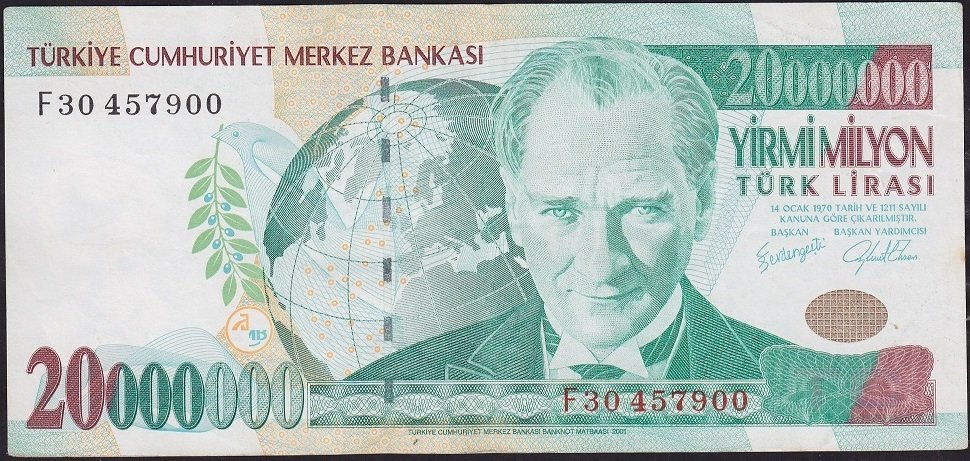 7.Emisyon 20 000 000 Lira F30 457900 Çok Çok Temiz