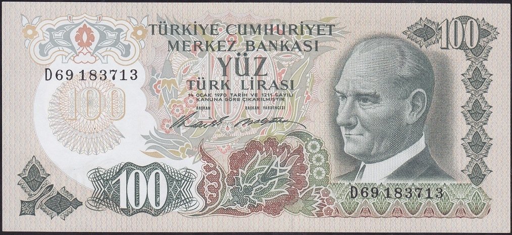 6.EMİSYON 1.TERTİP 100 LİRA D69 183713 ÇİLALTI ÇİL