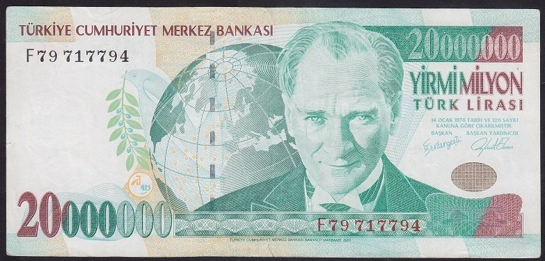 7.EMİSYON 20 000 000 LİRA F79 717794 ÇOK TEMİZ +