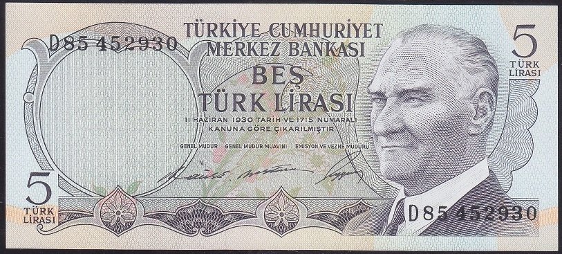 6.EMİSYON 1.TERTİP 5 LİRA D85 452930 ÇÇT ÇİLALTI