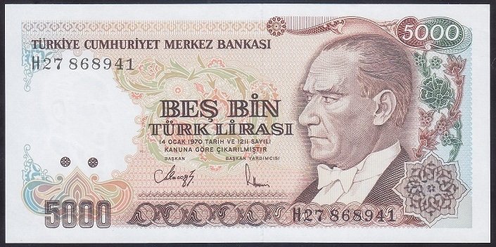 7.EMİSYON 4.TERTİP 5000 LİRA H27 868941 ÇİL