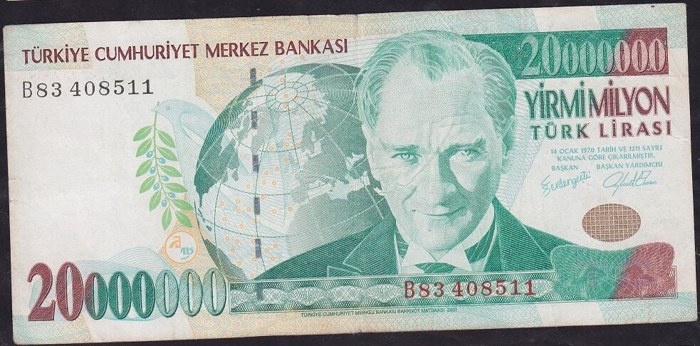 7.Emisyon 20.000.000 Lira B83 408511 Çok Temiz