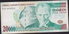 7.Emisyon 20000000 Lira B83 408511 Çok Temiz