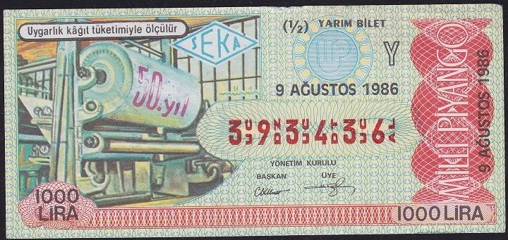 1986 9 Ağustos Yarım Bilet - Y Serisi