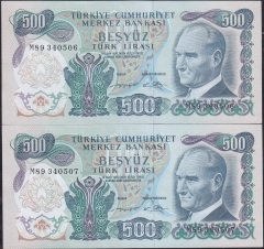 6.Emisyon 2.Tertip 500 Lira M89 340506-07 Seri Takipli Ççt Çilaltı
