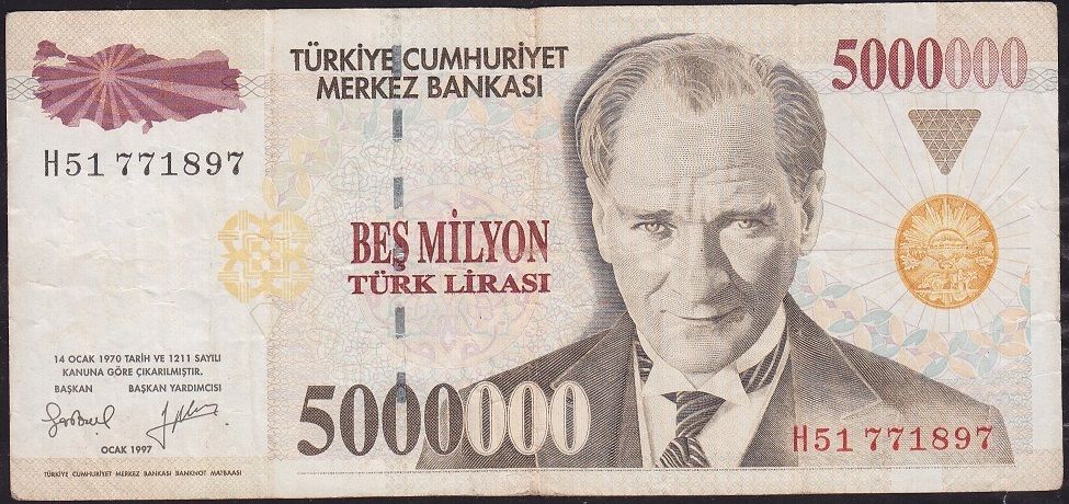 7.Emisyon 5 000 000 Lira H51 771897 Çok Temiz