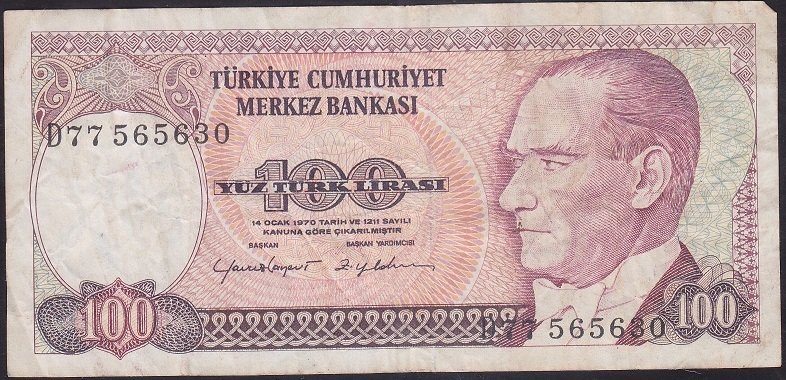 7.EMİSYON 2.TERTİP 100 LİRA D77 565630 ÇOK TEMİZ