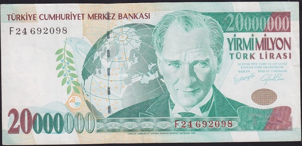 7.Emisyon 20 000 000 Lira F24 692098 Çok Temiz+