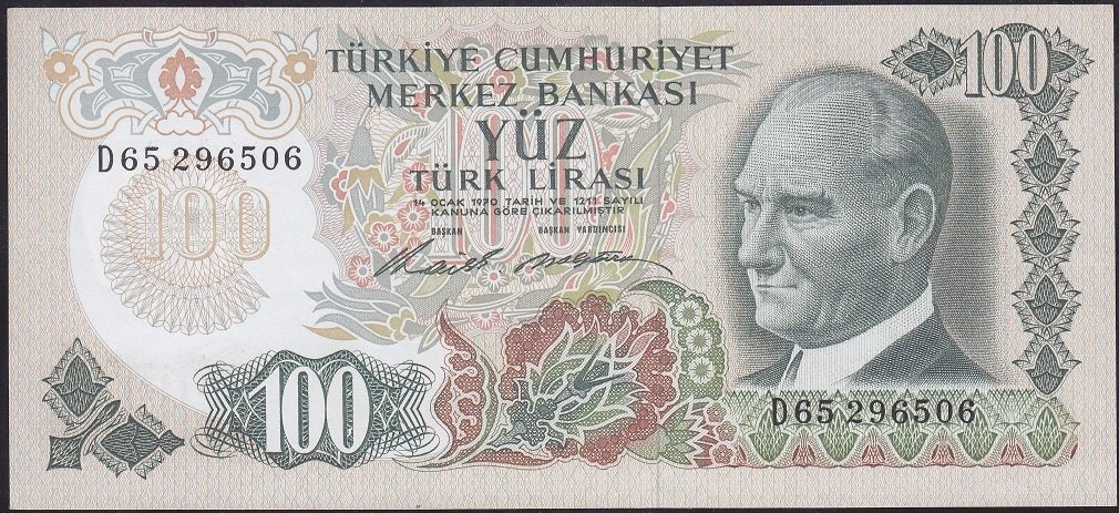 6.EMİSYON 1.TERTİP 100 LİRA D65 296506 ÇİLALTI +