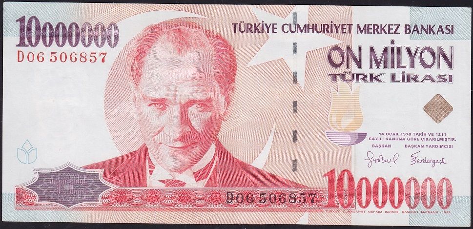 7.Emisyon 10 000 000 Lira D06 506857 Temiz