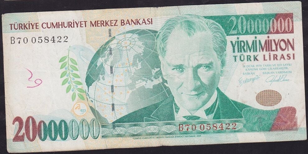 7.Emisyon 20.000.000 Lira B70 058422 Temiz
