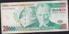7.Emisyon 20.000.000 Lira B70 058422 Temiz