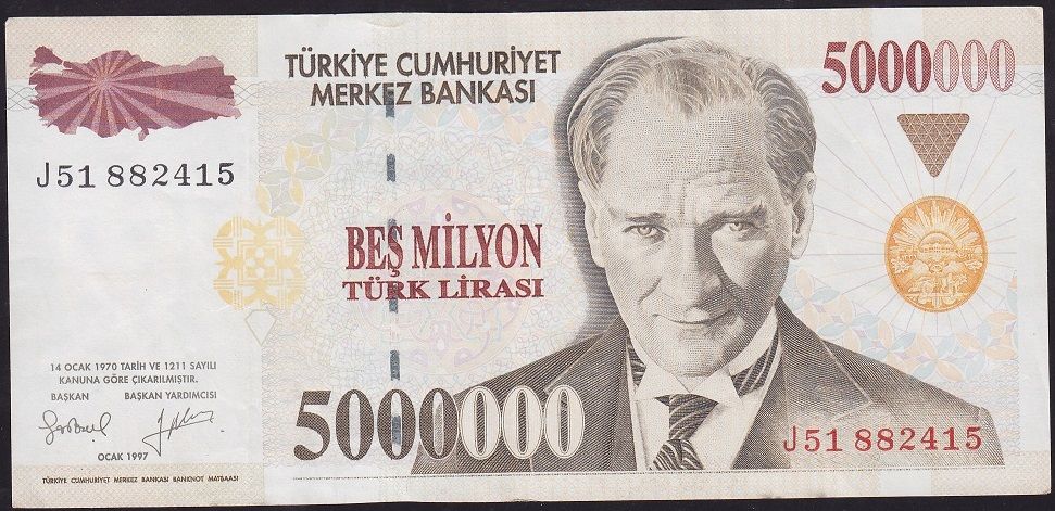 7.Emisyon 5 000 000 Lira J51 882415 Çok Temiz+