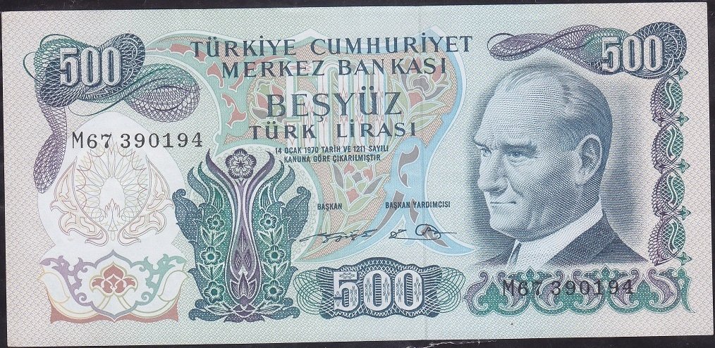 6.Emisyon 2.Tertip 500 Lira M67 390194 Çok Çok Temiz +