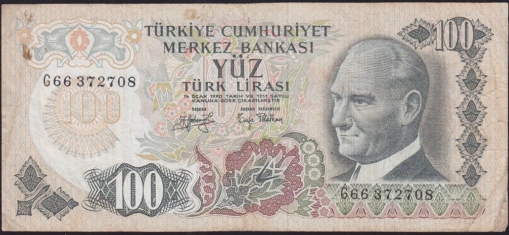 6.Emisyon 2.Tertip 100 Lira G66 372708 Temiz