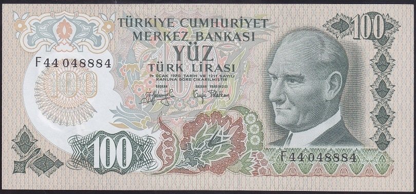 6.EMİSYON 2.TERTİP 100 LİRA F44 048884 ÇİLALTI